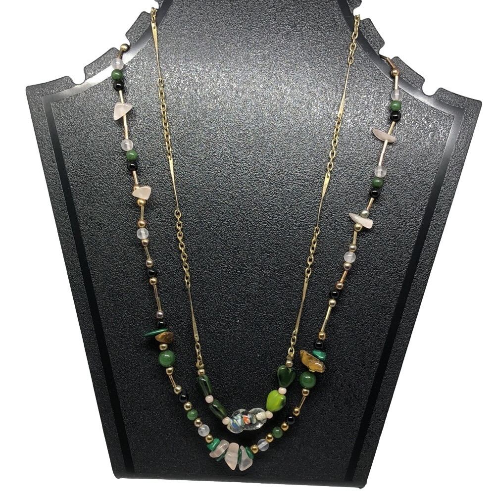 Curated bundle 2 vintage gemstone art glass and ceramic bead necklaces